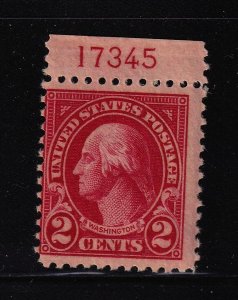 1923 Washington 2c carmine Sc 554 MNH top plate number single CV $15 (T16