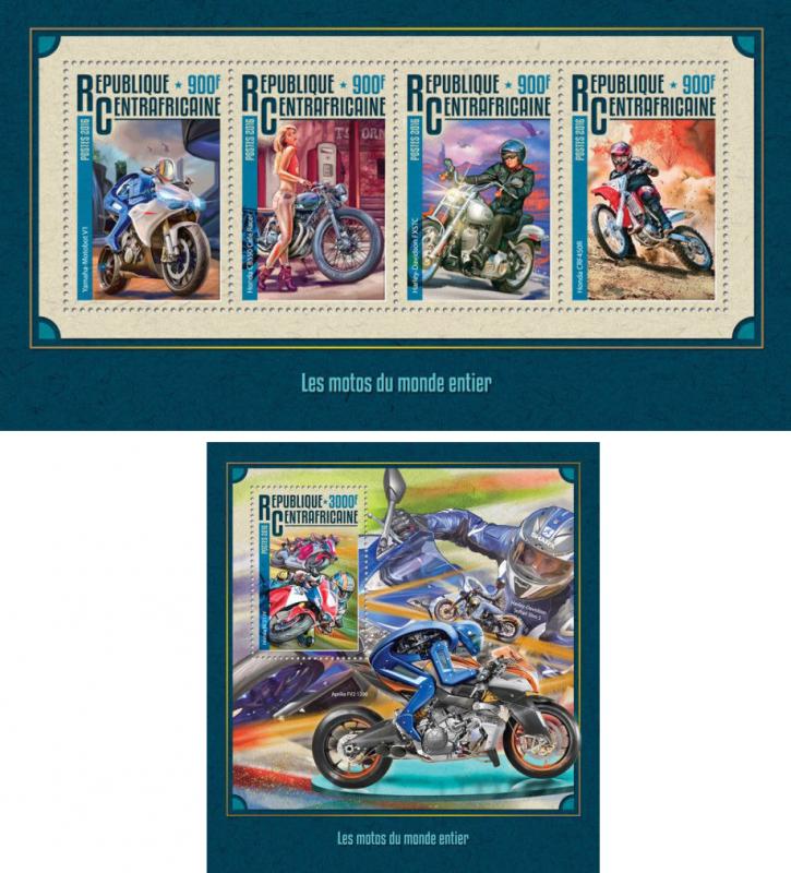 Motorcycles Harley Davidson Honda Transport Central Africa MNH stamp set