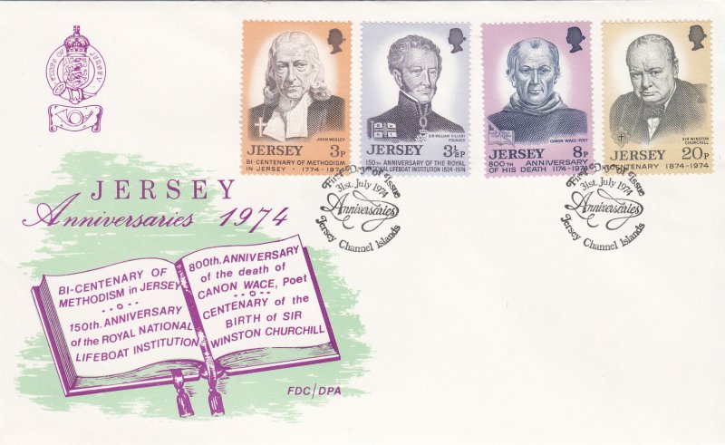 Jersey 1974 Anniversaries,  set of 4 on FDC