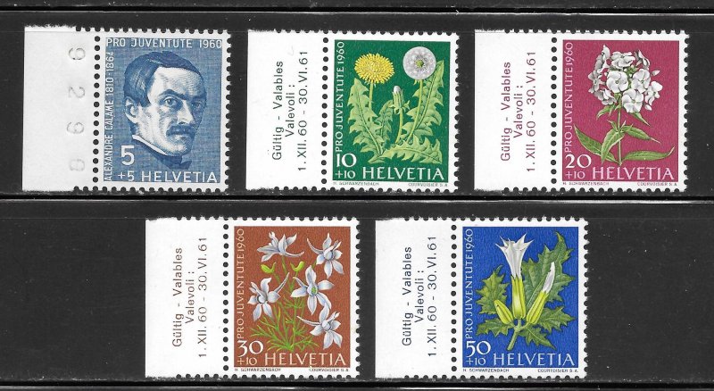 Switzerland Scott B298-302 MNHOG - 1960 Flowers Semi-Postals - SCV $6.00