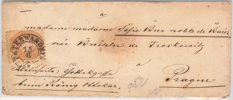 SERBIA \ AUSTRIA  - POSTAL HISTORY - MICHEL 28 on COVER from PETERWARDEIM 1869