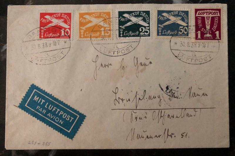 1938 Free City of Danzig Germany Airmail Cover Domestic Used Sc. #C36-40 Set