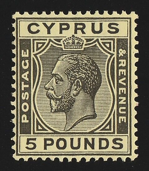 CYPRUS 1924 KGV £5 Top value MNH **. KEY RARITY with CERTIFICATE.