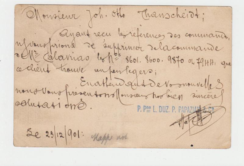 GERMAN OFFICES IN TURKEY 1901 20pa CARD TO KETTWIG  (SEE BELOW)