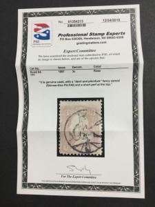 MOMEN: US STAMPS #65 USED DEVIL & PITCHFORK SKINNER-ENO PH-F40 PSE CERT