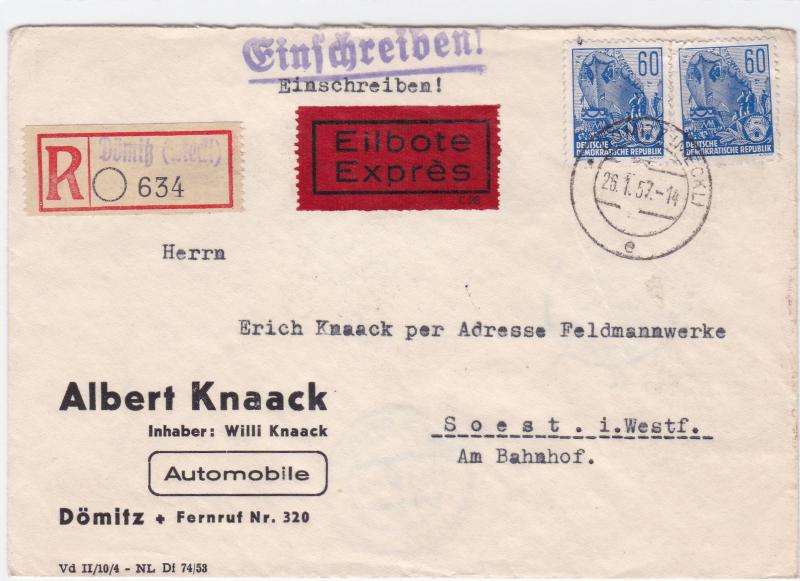 Germany DDR 1957  Bahnpost railway stamps  cover ref  r20102