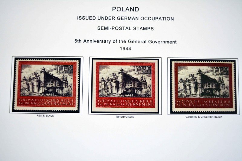 COLOR PRINTED OCCUPIED POLAND 1915-1944  STAMP ALBUM PAGES (15 illust. pages)