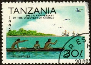 Tanzania 989 - Cto - 30sh Discovery of America/First Meeting (1992) (cv $0.55)