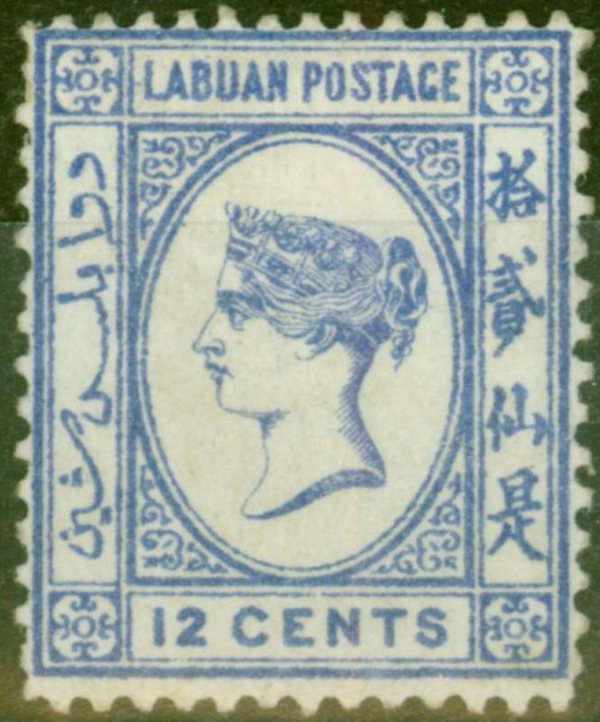 Labuan 1892 12c Brt Blue SG45a No Right Foot to 2nd Chinese Character Fine Mo...