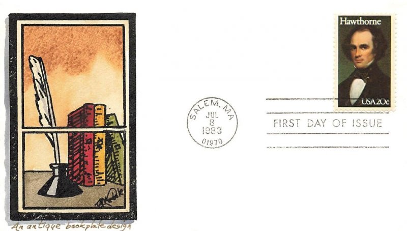 2047 20c NATHANIEL HAWTHORNE - T. M. Weddel hand painted cachet