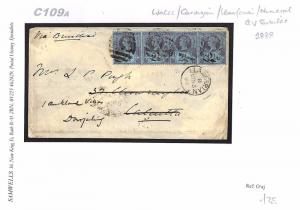 GB WALES INDIA MAIL Cardigans *Llanfarian* Numeral Cover Darjeeling 1888 C109a