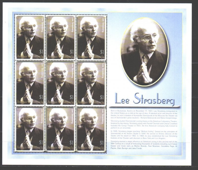 Antigua and Barbuda. 2002. Small sheet 3790. Strastberg film director. MVLH. 