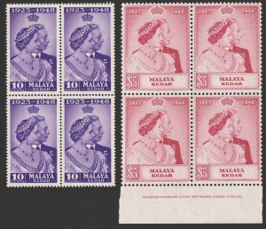 MALAYA - Kedah: 1948 KGVI Silver Wedding set blocks with $5 imprint. MNH **.