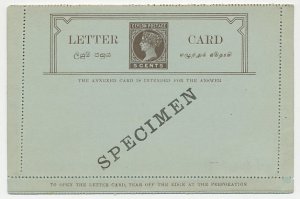 Specimen - Postal stationery Ceylon Queen Victoria - Letter card with Annexed ca