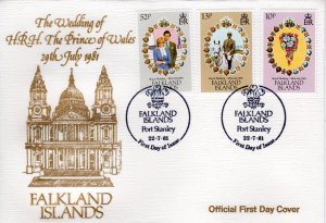 Falkland Islands 1981 Sc#324/326 DIANA WEDDING-FLOWERS Set (3) FDC UNADDRESSED