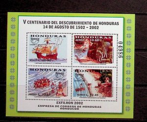 HONDURAS Sc C1118 NH SOUVENIR SHEET OF 2002 - DISCOVERY OF AMERICA