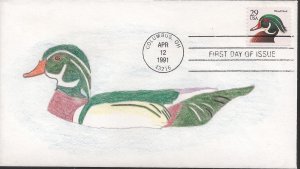 Set of 2 Unknown Hand Painted FDCs for the 1991 Wood Duck Stamps