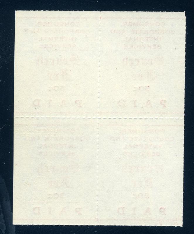 van Dam MS12, Manitoba Search Fees, Block of 4, C/V $150, MNH, Cana