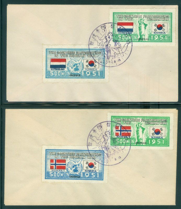 KOREA 1951 Korean War FLAGS set on 21 FDC covers w/42 stamps(Sc# 132-173)VF Rare