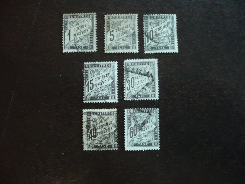 Stamps - France - Scott# J11,J15-J17,J19,J20,J22 - Used Part Set of 7 Stamps