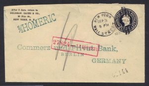 US 1931 GERMANY ScU443 BLUISH BLACK SHIP MAIL ON STEAMSHIP S/S HOMERIC TO BERLIN