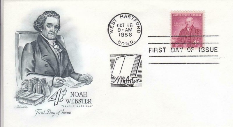 1958, 4c Noah Webster, Artmaster, FDC (D14302)