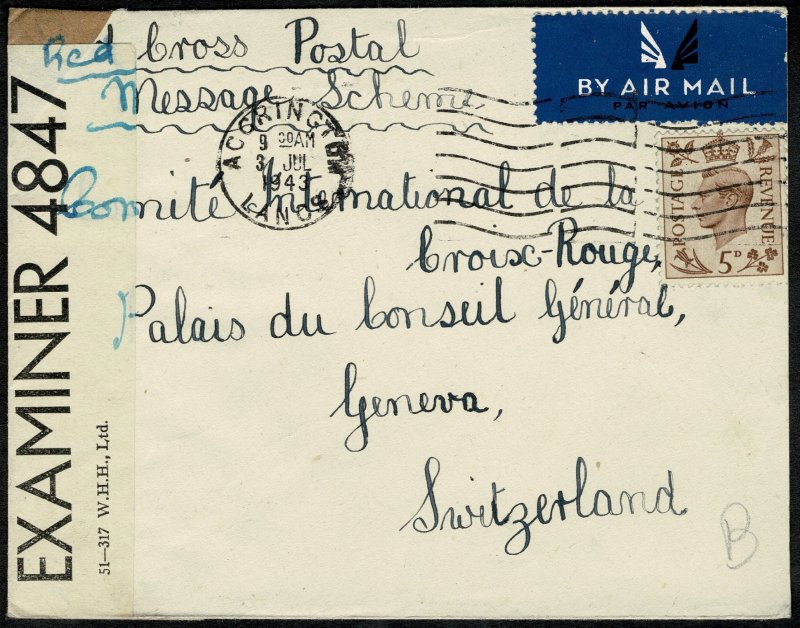 G.B.KG VI 1943 RED CROSS MESSAGE SCHEME COVER WITH SG 469 IN FAIR CONDITION