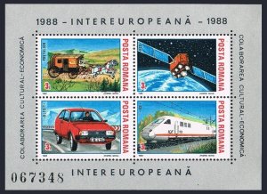 Romania 3510-3511 ad sheets,MNH. Intereuropa-1988.Transportation,Communications.