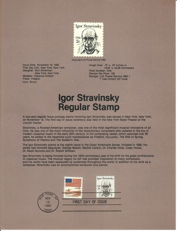 US SP504 Igor Stravinsky Souvenir Page #1846