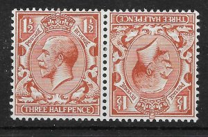 GB SG420a 1924 1½d RED-BROWN TETE-BECHE PAIR MTD MINT