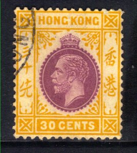 Hong  Kong 1921 KGV 30ct Purple Yellow used SG 127 ( C1031 )