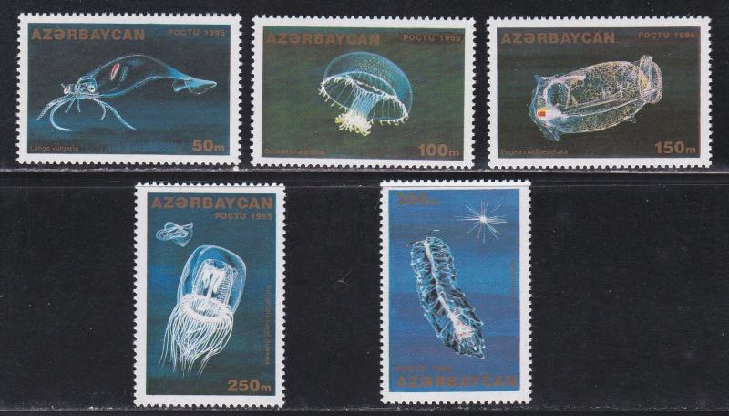 Azerbaijan # 514-518 & 519, Marine Life, NH 1/2 Cat.