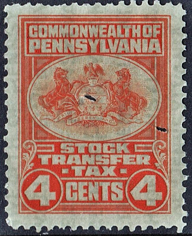 Pennsylvania 4¢ Stock Transfer Stamp (MNH/Fault)