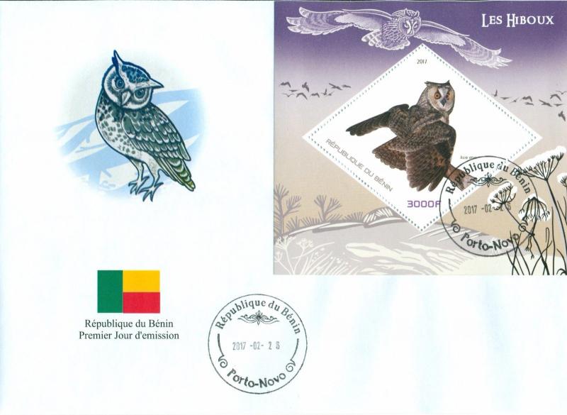 Owls Birds Fauna Benin first day covers FDC set