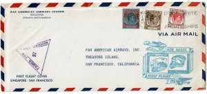 Straits Settlements 1941 Singapore cancel on first flight cover to San Francisco