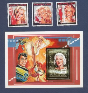 BURKINA FASO - Scott 1012-1014 & 1015a - MNH - Marilyn Monroe - 1995