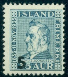 ICELAND #212v 5aur on 35aur Ovpt, “55” variety LH F/VF, Facit $60.00