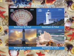 Chad 2018 MNH Lighthouses & Seashells 4v IMPF M/S Shells Architecture Stamps