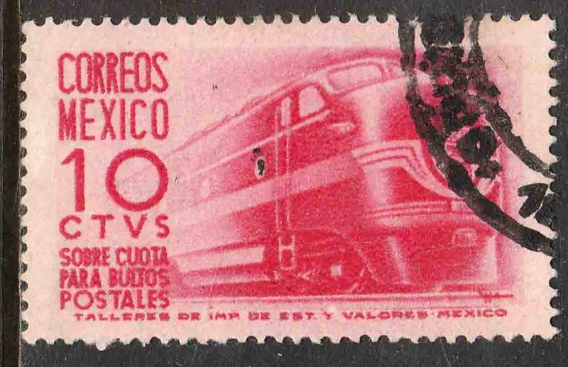 MEXICO Q9 10¢ 1950 LOCOMOTIVE, PARCEL POST Printing wmk 300 USED. VF. (1075)