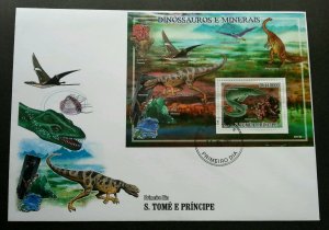 Sao Tome Dinosaurs And Minerals 2000 Prehistoric Stone (miniature FDC A) *Rare