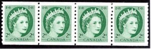 345iv, Scott, 2c green, F, Coil, Strip of 4, MNHOG, QEII Wilding, Canada Postage
