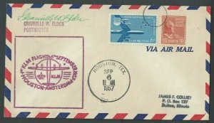 1957 Houston TX To Amsterdam Holland 1st Flt W/10c Prexy #815 & #C49 6c Airmail
