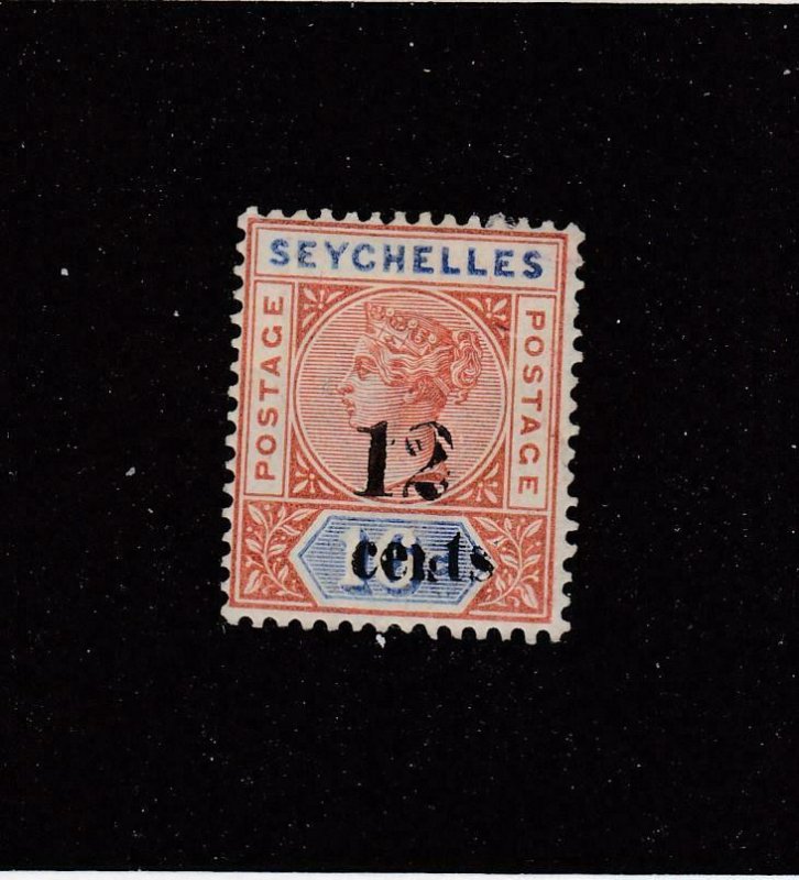 SEYCHELLES (MK4353)  # 23  VF-MH 12 on 10c  QV /ULTRA & ORANGE BROWN CAT VAL $20