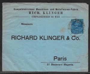 Austria Postal Stationery Private Envelope H&G 26 Used to Paris
