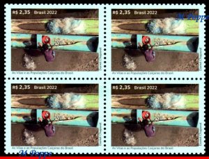 22-10 BRAZIL 2022 VILLAGES AND CAIÇARA POPULATIONS, FISH, BOATS, BLOCK MNH