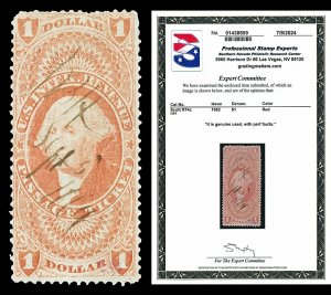 Scott R74c 1862 $1.00 Passage Ticket Used Fine Cat $350 with PSE CERT