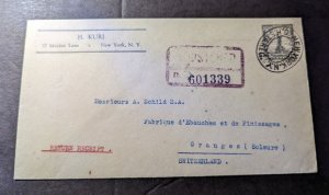 1924 Registered USA Cover New York NY to Granges Soleure Switzerland