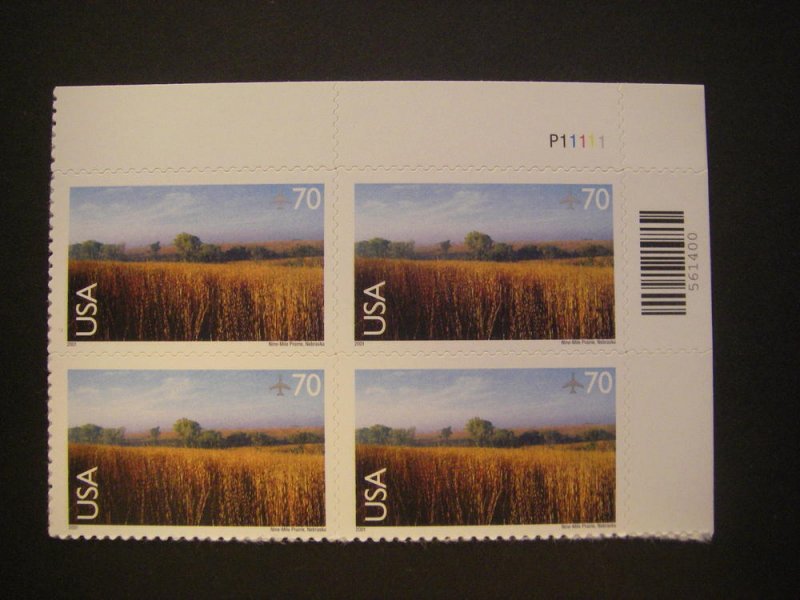 Scott C136, 70c Nine-Mile Prairie, PB4 #P11111 UR, MNH Airmail, Scenic Landscape