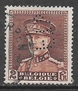 Belgium 232: 2f Albert I, perfin, used, F-VF