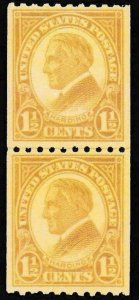U.S. Scott # 605 LP, 1.5¢, 1925, PSE, F-VF 75, Mint, OGnh, Coil Joint Line Pair